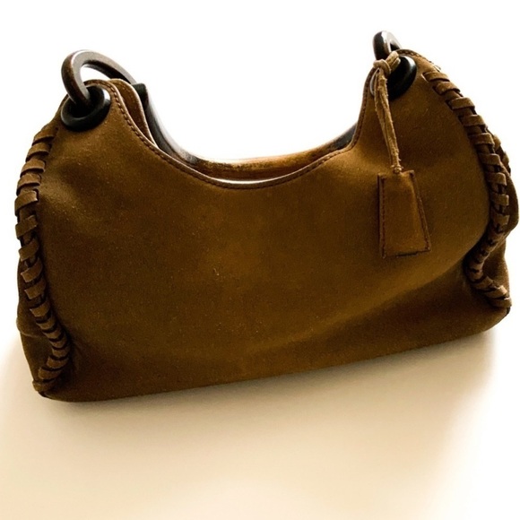 Tom Ford for Gucci Whipstitch Suede Wood-handle Bag - Picture 2 of 14